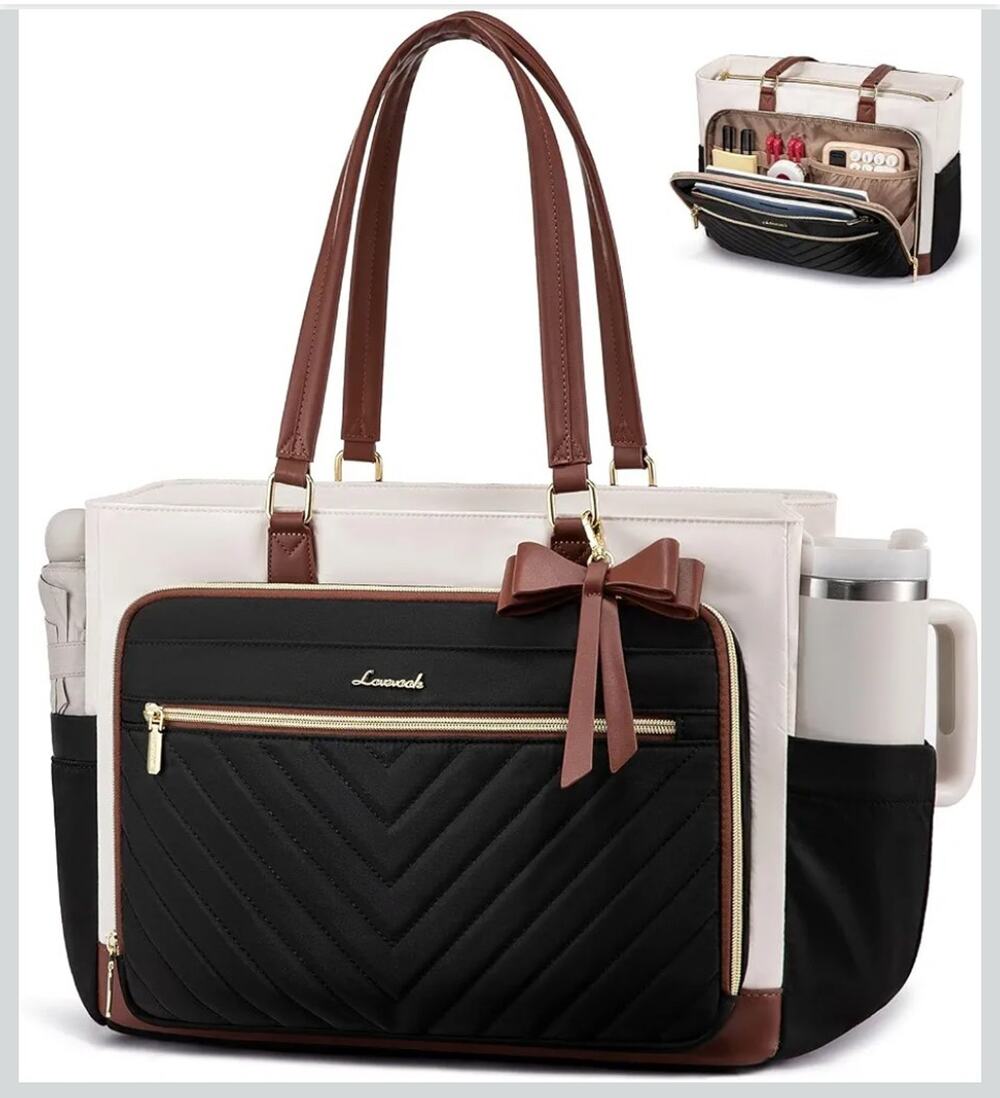 LOVEVOOK Large Tote Work Bag Padded Laptop Compartment Cup Holder Zip